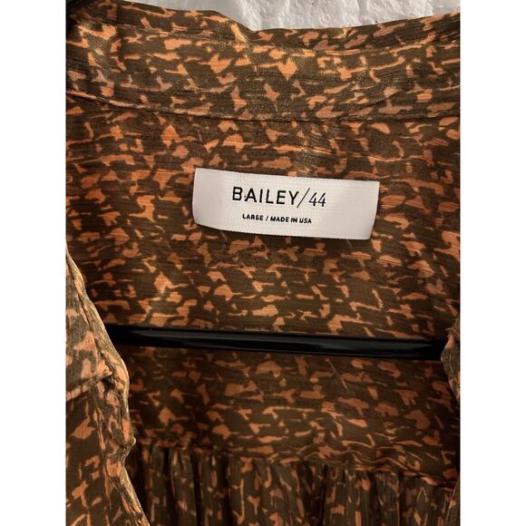 Bailey 44 Brown Orange Malaysia Wrap Flowy Satin Dress W/o Ring Belt Sz L - Picture 4 of 8